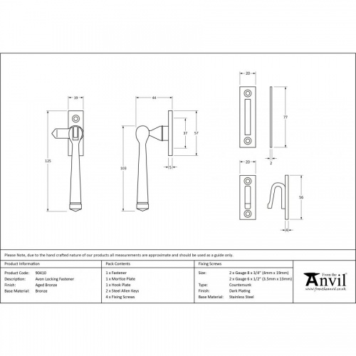 Aged Bronze Locking Avon Fastener